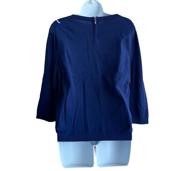 Talbots Navy Cat Heart Sweater Petites XL Crew Neck 3/4 Sleeve Cotton Pullover - Picture 2 of 3